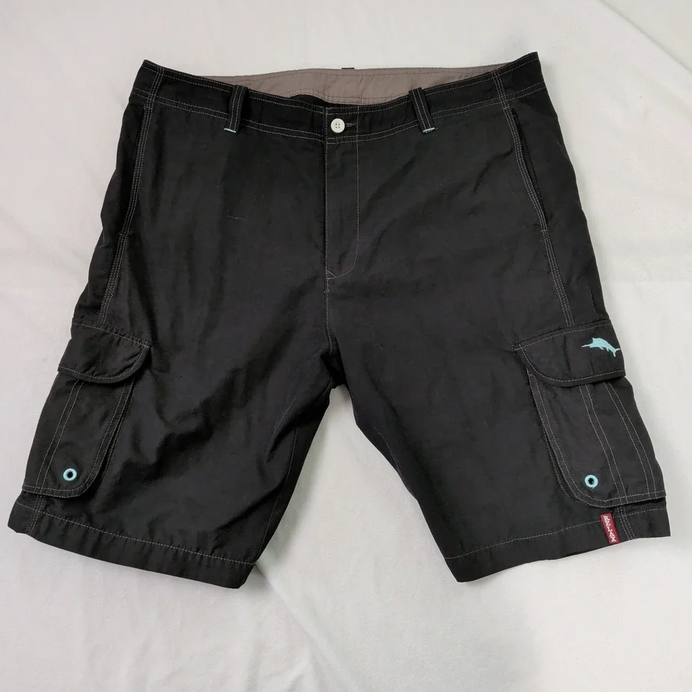 Tommy Bahama Relax Mens Black Cargo Swim Shorts Trunks Size 38 Coastal Island